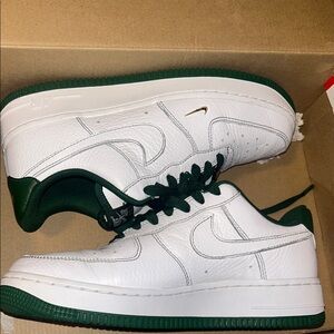 Nike Air Force 1 White and Green Sneakers